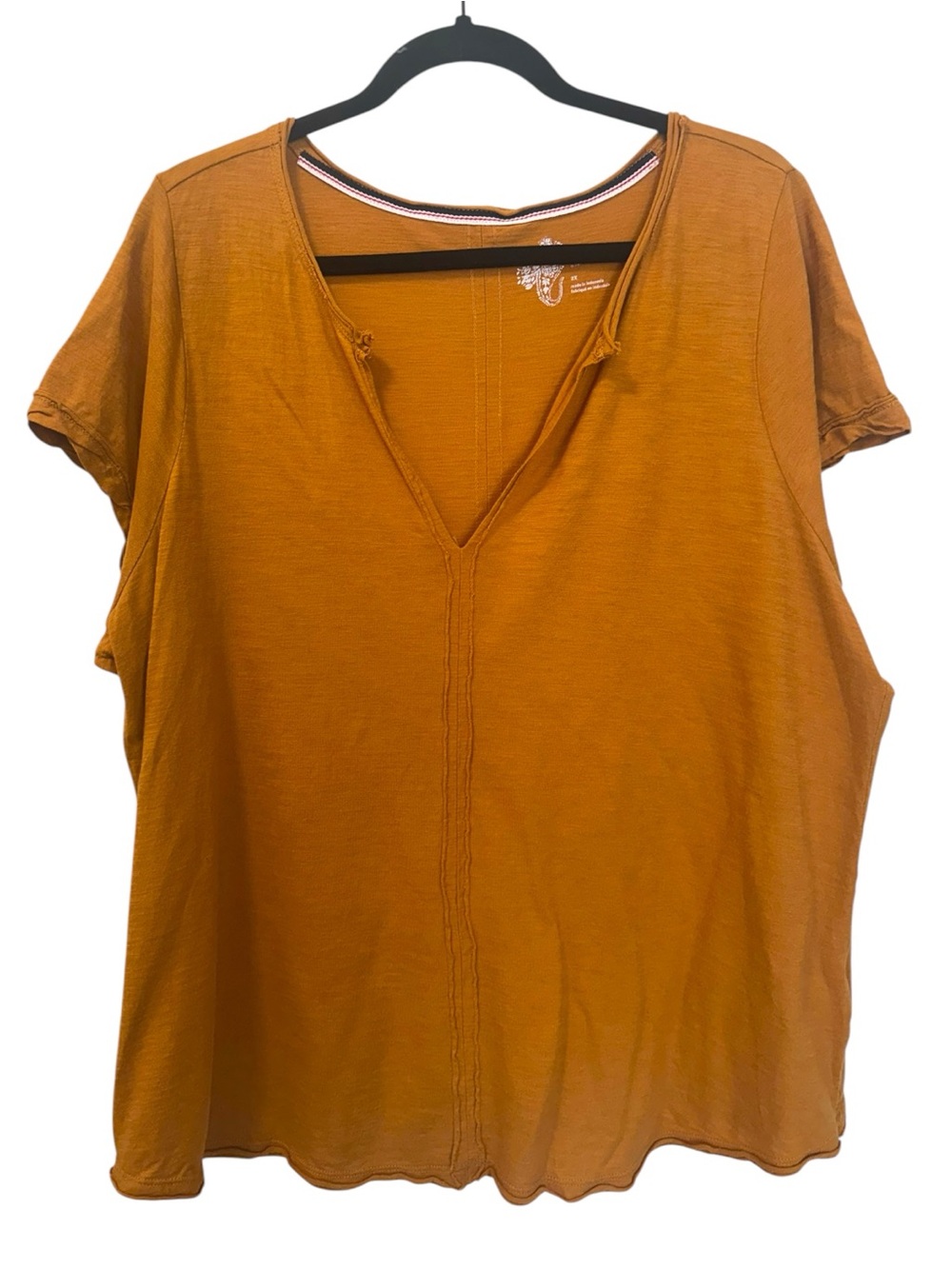 Anthropologie Pilcro Short Sleeve Spliced-Neck Exposed Seam Tee Marigold SZ 2X